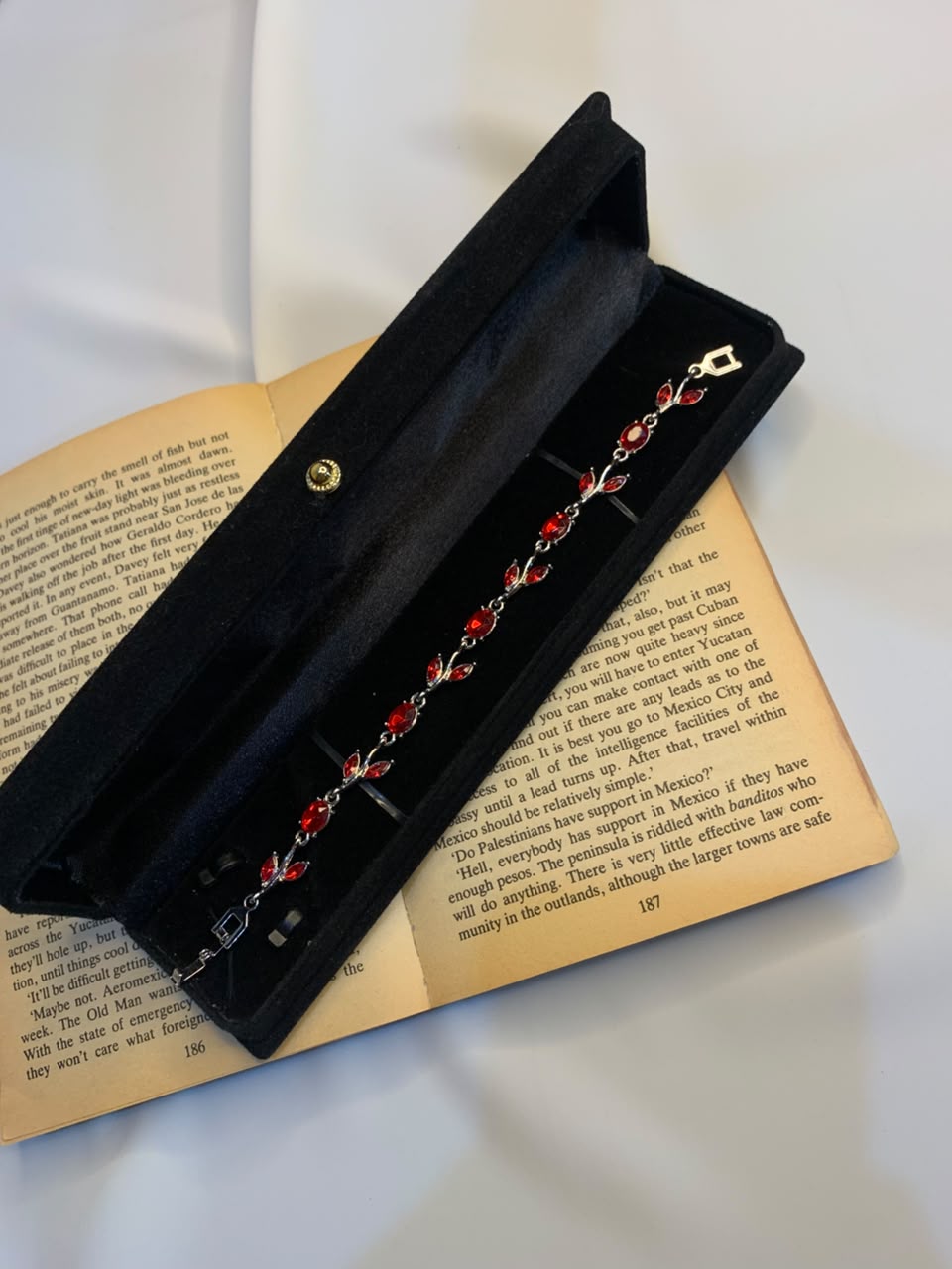 Ruby Red Crystal Floral Bracelet for Women