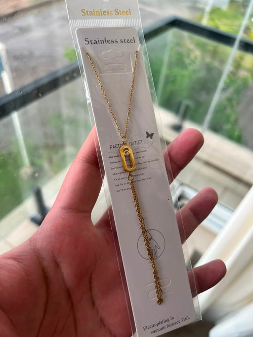 Elegant Gold Stainless Steel Pendant Necklace with Tassel Chain