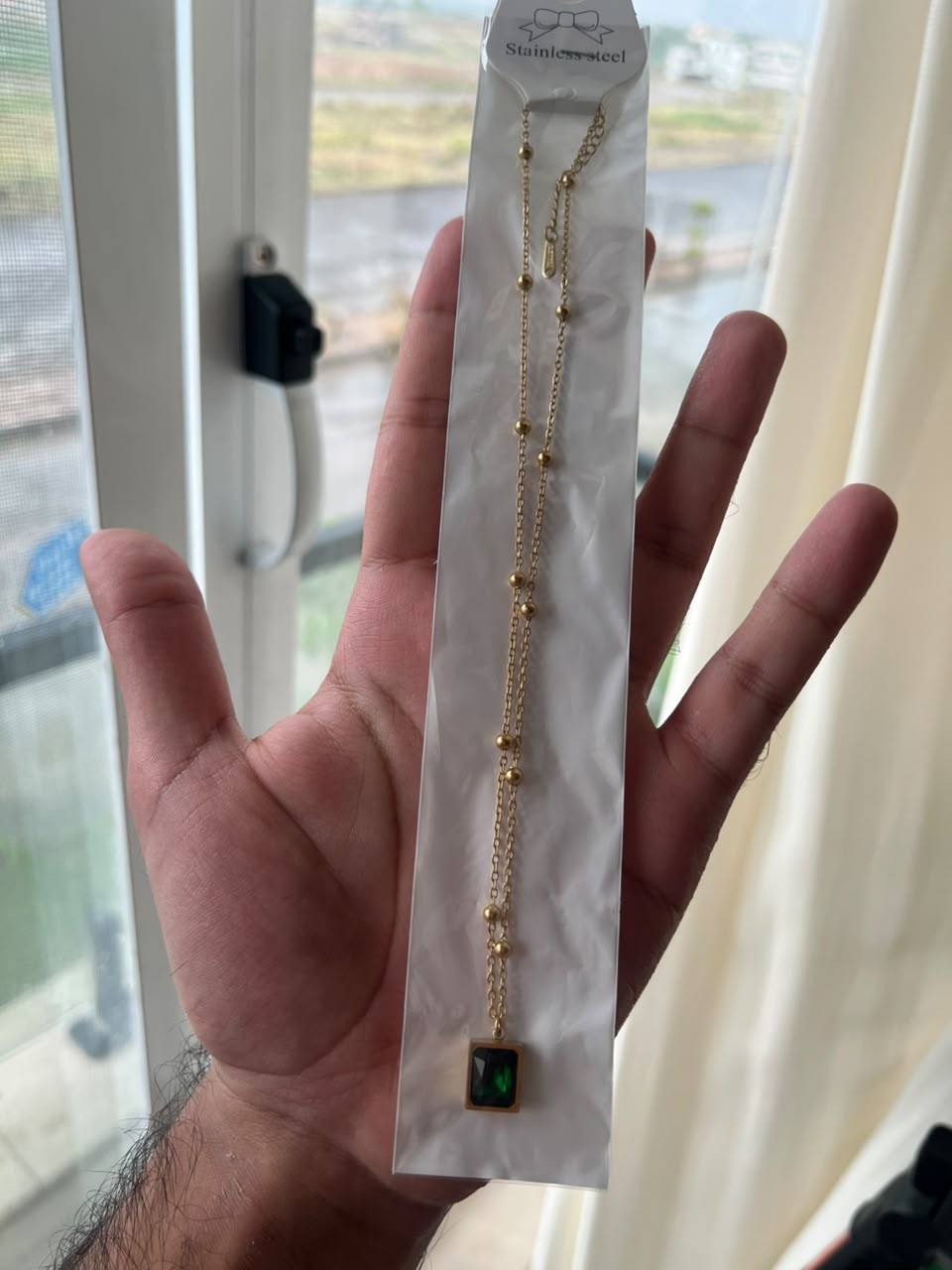 Green Stone Pendant Necklace | Elegant Gold Necklace for Women Pakistan