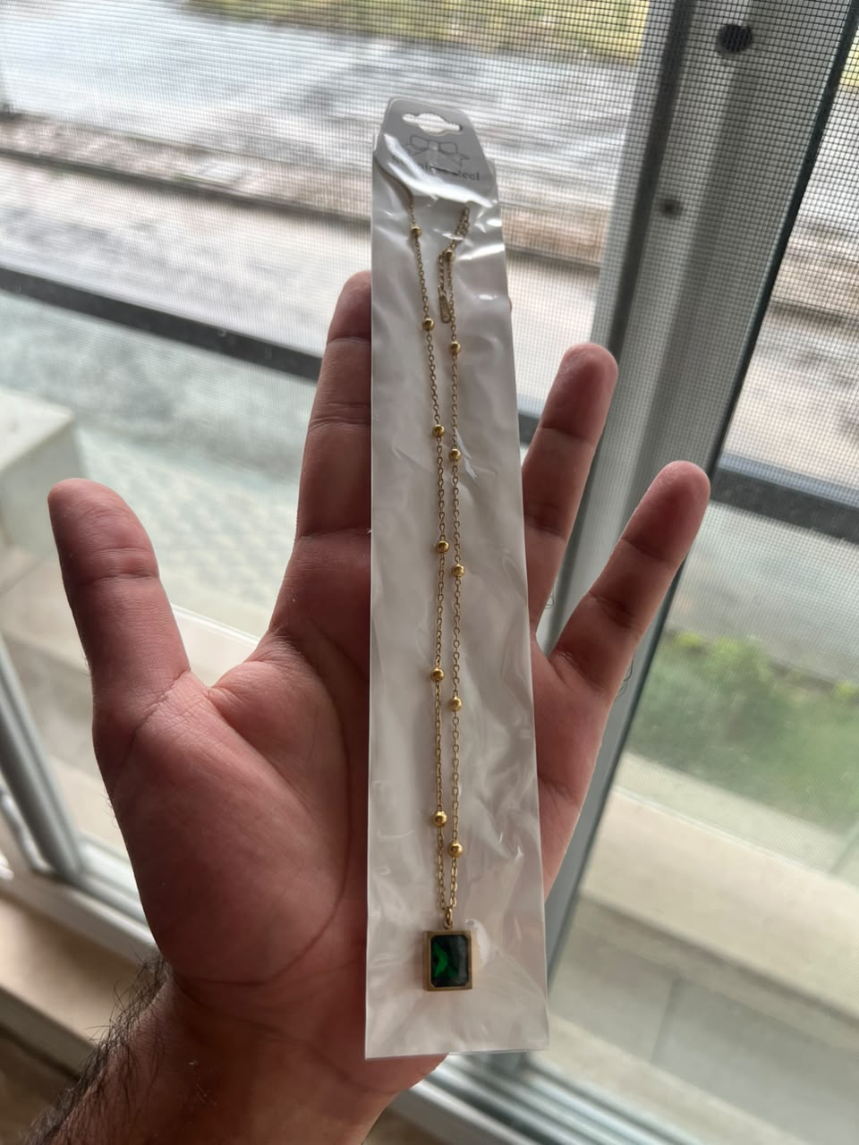 Green Stone Pendant Necklace | Elegant Gold Necklace for Women Pakistan